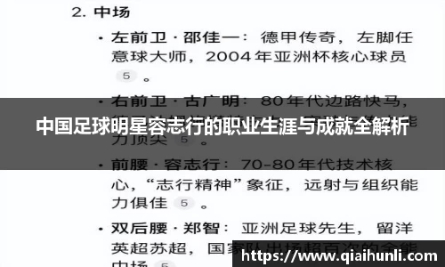 中国足球明星容志行的职业生涯与成就全解析